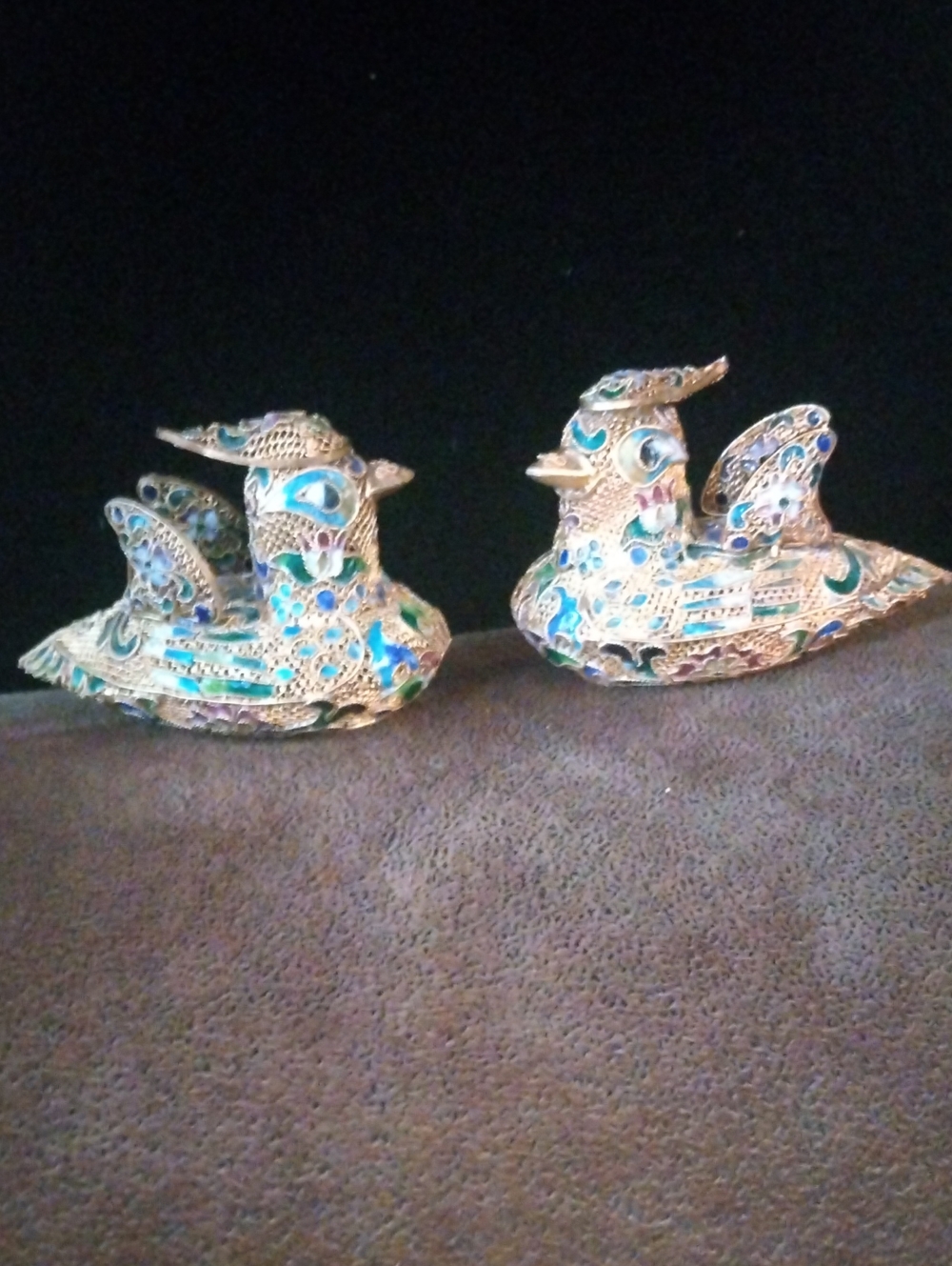 Vintage, Enamel And Gild Leaf, Chinese Filigree Mandarin Ducks